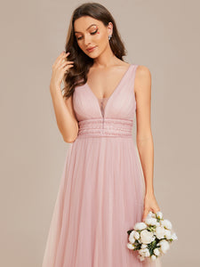 Color=Pink | Backless A Line Sleeveless Wholesale Wedding Dresses with Deep V Neck EH0096A-Pink 
