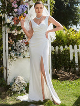 Load image into Gallery viewer, Color=White | Deep V Neck Fishtail Sleeveless Split Wholesale Wedding Dresses-White 1