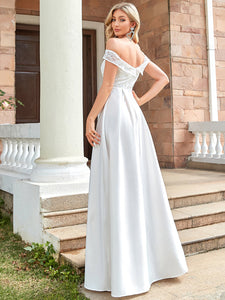 Color=White | Cute A Line Floor Length Wholesale Wedding Dresses with Off-Shoulders-White 2