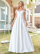Load image into Gallery viewer, Color=White | Cute A Line Floor Length Wholesale Wedding Dresses with Off-Shoulders-White 4