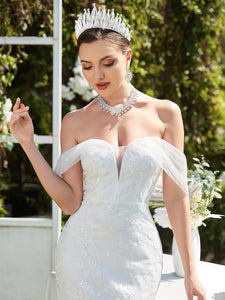 Color=White | Adorable Off Shoulders Fishtail Wholesale Wedding Dresses-White 5
