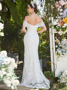 Color=White | Adorable Off Shoulders Fishtail Wholesale Wedding Dresses-White 2