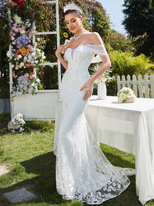 Color=White | Adorable Off Shoulders Fishtail Wholesale Wedding Dresses-White 3