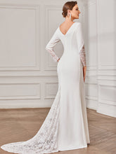 Load image into Gallery viewer, Color=White | Elegant Deep V Neck Long Sleeves A Line Wholesale Wedding Dresses-White 2