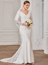 Load image into Gallery viewer, Color=White | Elegant Deep V Neck Long Sleeves A Line Wholesale Wedding Dresses-White 1
