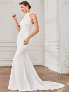 Color=White | Halter Neck Sleeveless Backless Fishtail Wholesale Wedding Dresses-White 4