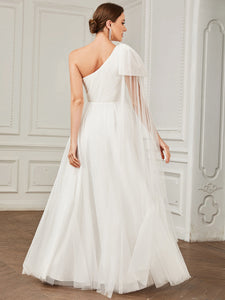 Color=White | Sexy One Shoulder A Line Floor Length Wholesale Wedding Dresses-White 2