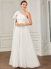 Load image into Gallery viewer, Color=White | Sexy One Shoulder A Line Floor Length Wholesale Wedding Dresses-White 4