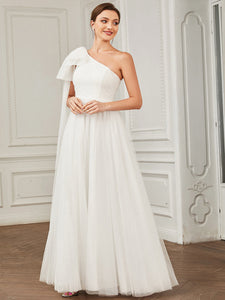 Color=White | Sexy One Shoulder A Line Floor Length Wholesale Wedding Dresses-White 4