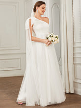 Load image into Gallery viewer, Color=White | Sexy One Shoulder A Line Floor Length Wholesale Wedding Dresses-White 5