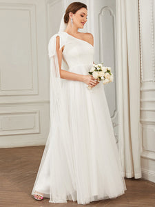 Color=White | Sexy One Shoulder A Line Floor Length Wholesale Wedding Dresses-White 5