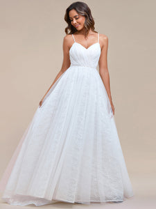 Color=Ivory | Elegant Spaghetti Straps Lace Mesh Wholesale Wedding Dresses-Ivory 4