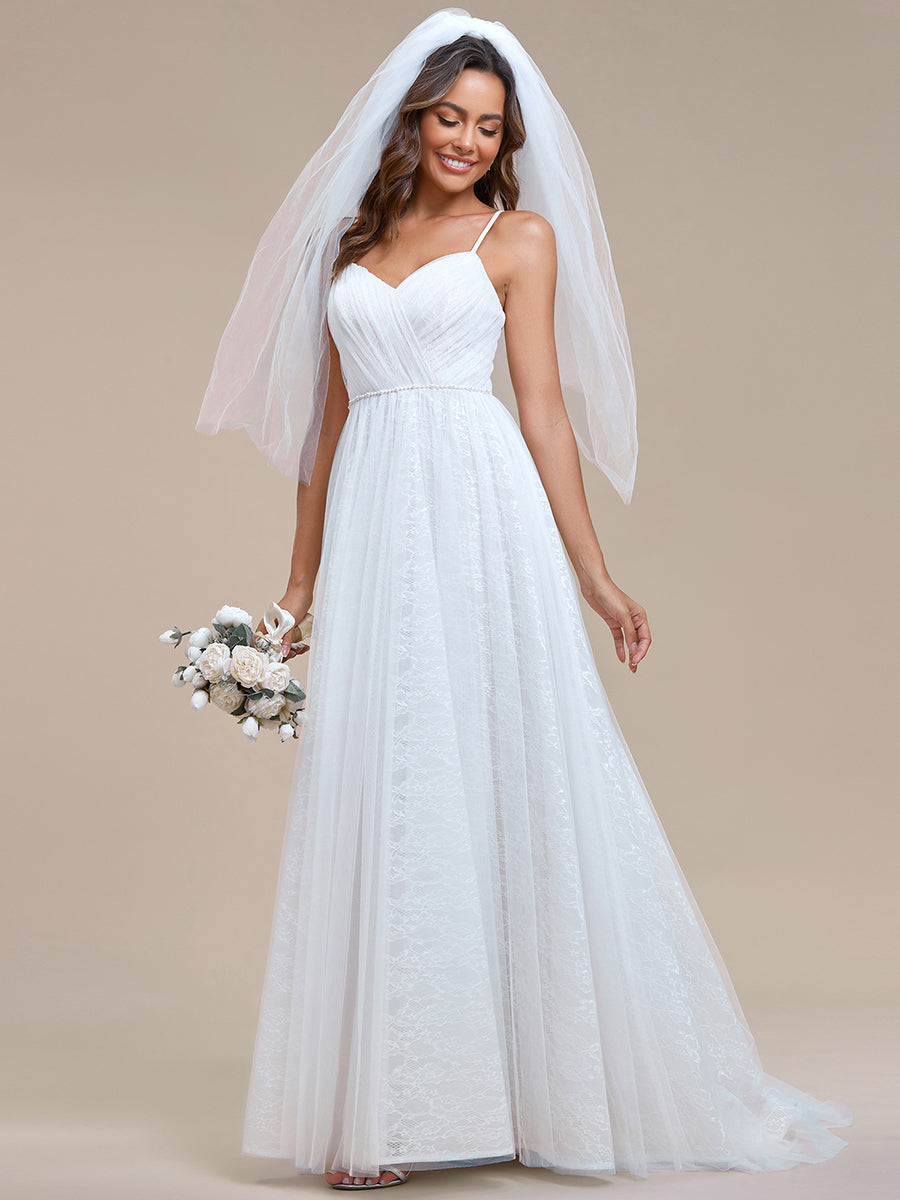Color=Ivory | Elegant Spaghetti Straps Lace Mesh Wholesale Wedding Dresses-Ivory 1