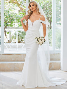Color=White | Elegant Off Shoulder Mermaid Wholesale Wedding Dresses-White 3