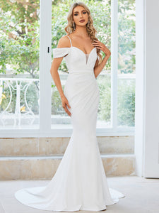 Color=White | Elegant Off Shoulder Mermaid Wholesale Wedding Dresses-White 4