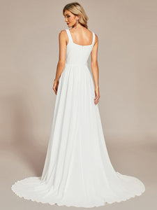Color=White | Side Split Square Neck A Line Wholesale Wedding Dresses-White 2