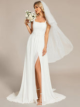 Load image into Gallery viewer, Color=White | Side Split Square Neck A Line Wholesale Wedding Dresses-White 3