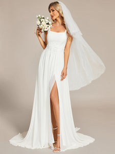 Color=White | Side Split Square Neck A Line Wholesale Wedding Dresses-White 3