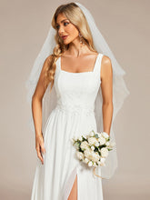 Load image into Gallery viewer, Color=White | Side Split Square Neck A Line Wholesale Wedding Dresses-White 5