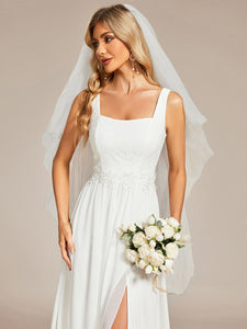 Color=White | Side Split Square Neck A Line Wholesale Wedding Dresses-White 5