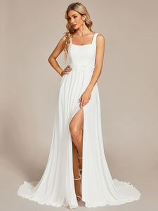Color=White | Side Split Square Neck A Line Wholesale Wedding Dresses-White 1