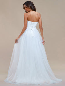 Color=White | Simple Off Shoulder Mesh Wholesale Wedding Dresses-White 2