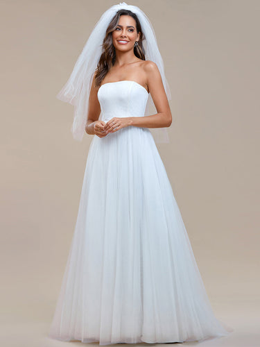 Color=White | Simple Off Shoulder Mesh Wholesale Wedding Dresses-White 1