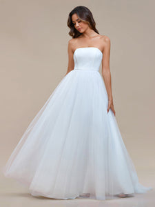 Color=White | Simple Off Shoulder Mesh Wholesale Wedding Dresses-White 4