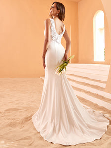 Color=White | Elegant Fishtail Pleated Wholesale Wedding Dresses-White 1