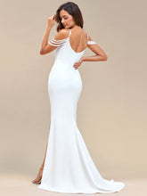 Load image into Gallery viewer, Color=White | Fine Halter Side Split Fishtail Wholesale Wedding Dresses-White https://eppic.s3.amazonaws.com/EH01859WH-R2.jpg