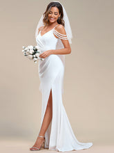 Load image into Gallery viewer, Color=White | Fine Halter Side Split Fishtail Wholesale Wedding Dresses-White 1