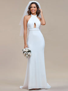 Mermaid Halter Neck Hollow Belted Wholesale Wedding Dresses#Color_White