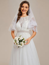Load image into Gallery viewer, Elegant Hollow Lace Round Neck Wholesale Wedding Dresses#Color_White