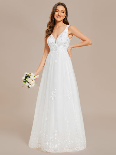 Color=White | Elegant Pure Sequins Pearl Beading Sweetheart Neck Appliques Wholesale Bridal Gowns Wedding Dresses-White 1