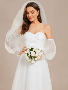 Color=White | Elegant Pure Sequins Mesh Beaded Sweetheart Neck Wholesale Wedding Dresses-White 3