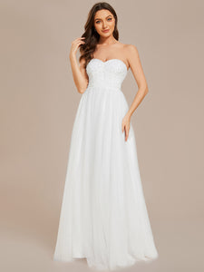 Color=White | Elegant Pure Sequins Mesh Beaded Sweetheart Neck Wholesale Wedding Dresses-White 5