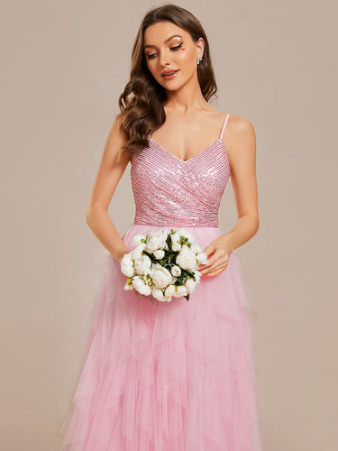 Color=Pink | Elegant Pure Sequins Lace Sweetheart Neck Wholesale Wedding Dresses-Pink 1
