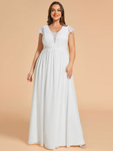 Load image into Gallery viewer, Color=White | Plus Size Hollow Pleated V-Neck Simple Wedding Dress with Short Sleeves-White 5