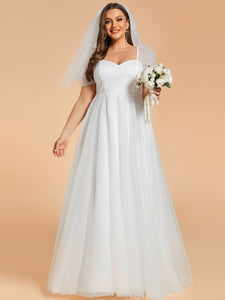 Color=White | Plus Size Sweetheart Simple Wedding Dress with Puff Sleeves-White 3