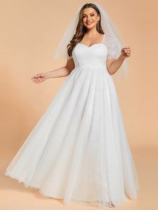 Color=White | Plus Size Sweetheart Simple Wedding Dress with Puff Sleeves-White 4