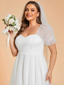Color=White | Plus Size Sweetheart Simple Wedding Dress with Puff Sleeves-White 5