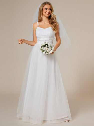 Color=White | Maxi Long Sequin Tulle Wholesale Sleeveless Wedding Dresses-White 1