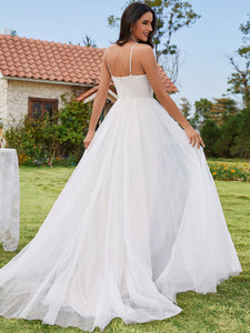 Color=Ivory | Elegant  A-Line Floor Length Keyhole Neck Sleeveless Wholesale Wedding Dress-Ivory 2