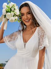 Load image into Gallery viewer, Color=White | A-line V-Neck Lace Wholesale Wedding Dresses With Embroidery-White 2