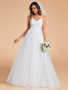 Color=White | Shiny Spaghetti Straps Wholesale Wedding Dresses With Back Bow-White 1
