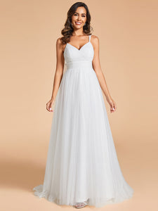 Color=White | Shiny Spaghetti Straps Wholesale Wedding Dresses With Back Bow-White 3