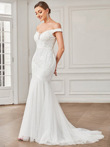 Color=White | Sleeveless Off Shoulders Fishtail Wholesale Wedding Dresses-White 3