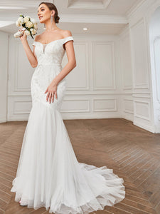 Color=White | Sleeveless Off Shoulders Fishtail Wholesale Wedding Dresses-White 1