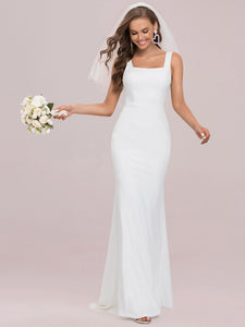 Color=Cream | Elegant Sleeveless Square Neckline Wedding Dress-Cream 8
