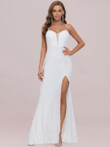 Color=Cream | Sexy Deep V Neck Fishtail Silhouette Wholesale Wedding Dresses-Cream 6